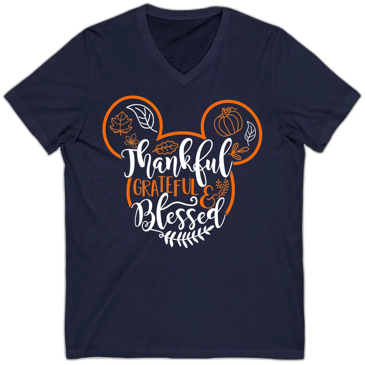 Thanksgiving Mickey Mouse Head Design V-Neck in Navy