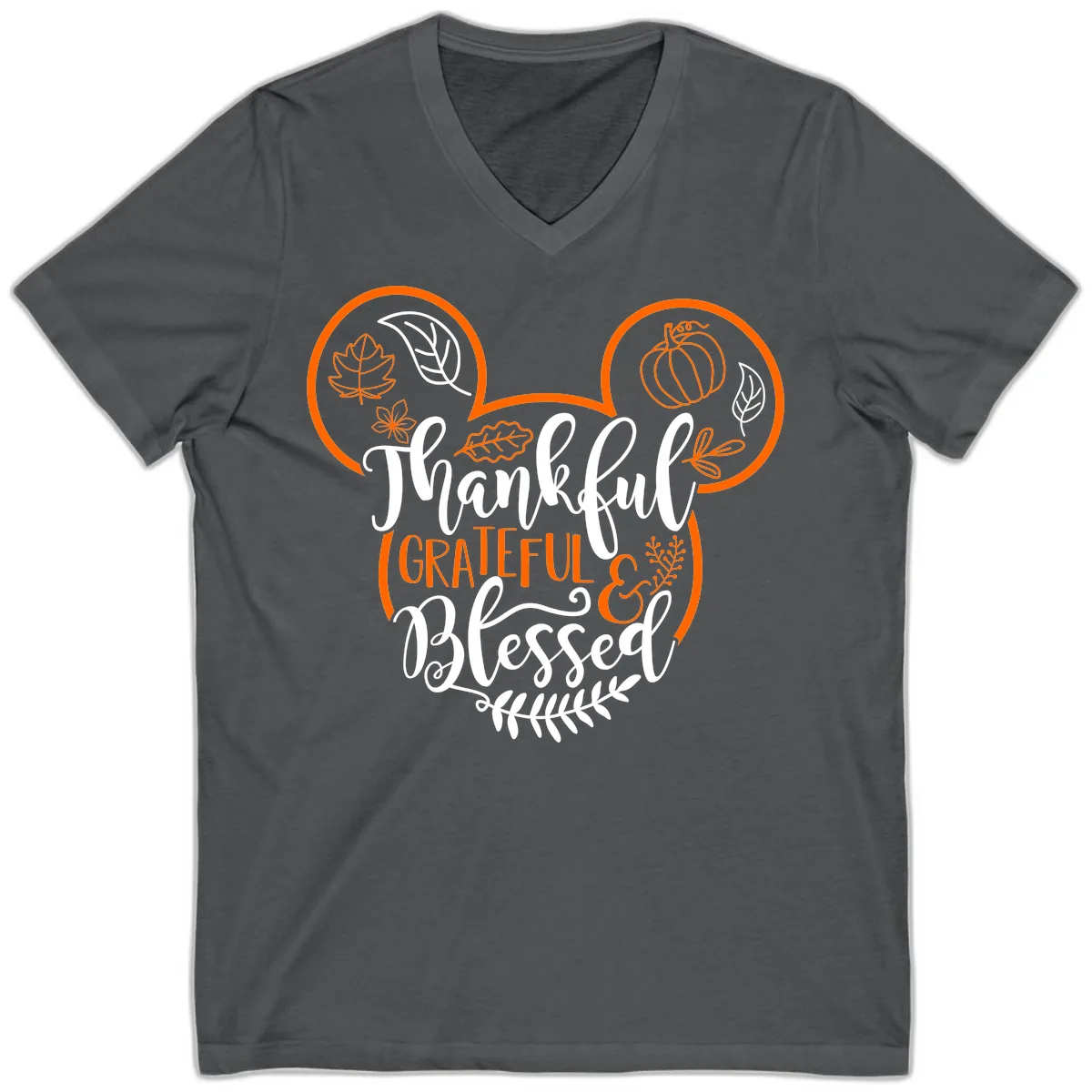 Thanksgiving Mickey Mouse Head Design V-Neck in Asphalt