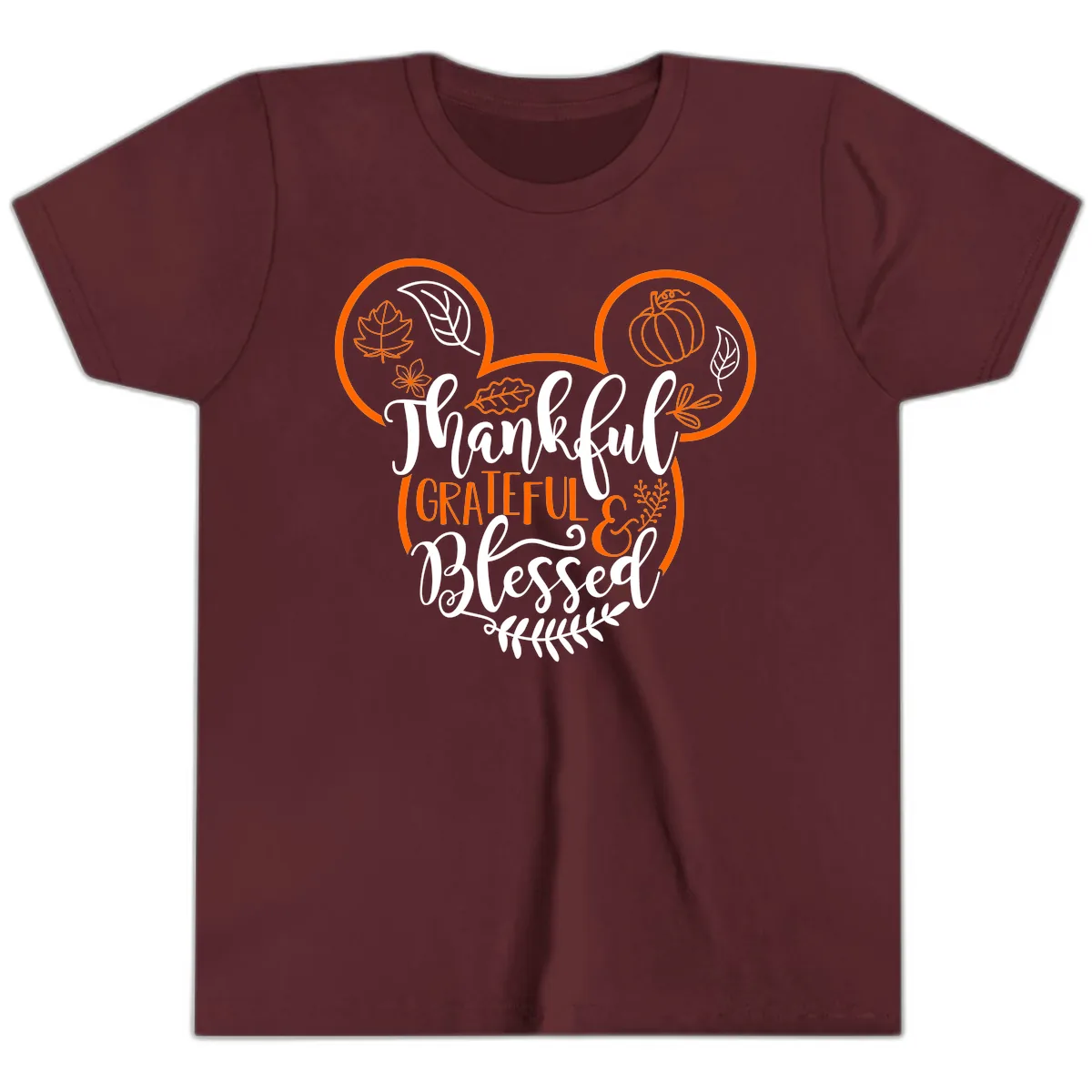 Thanksgiving Mickey Mouse Head Design Youth T-Shirt in Maroon