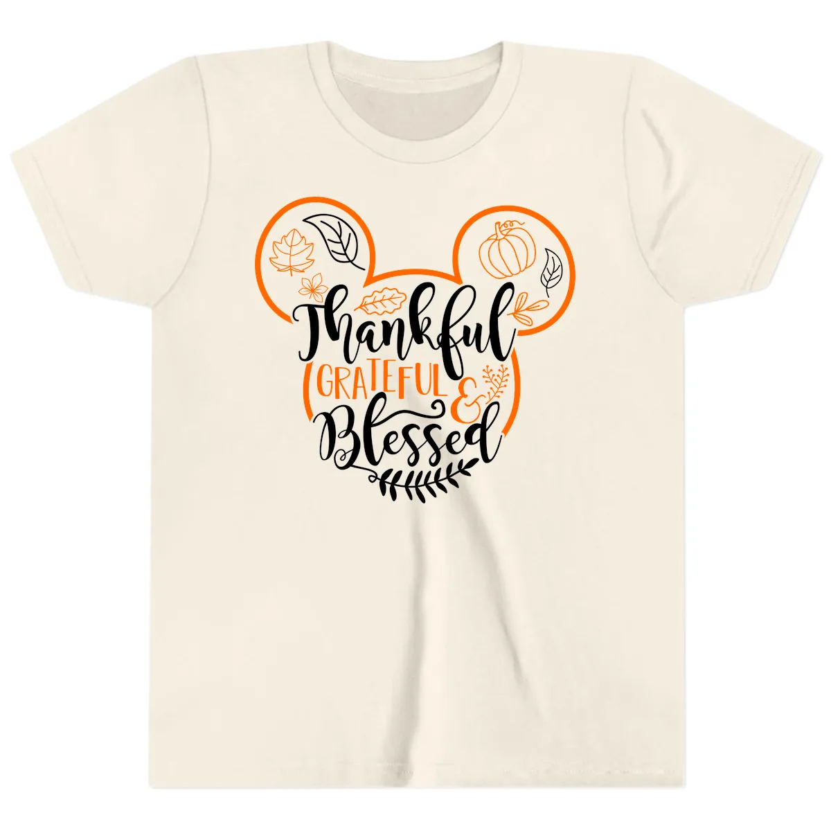 Thanksgiving Mickey Mouse Head Design Youth T-Shirt in Natural