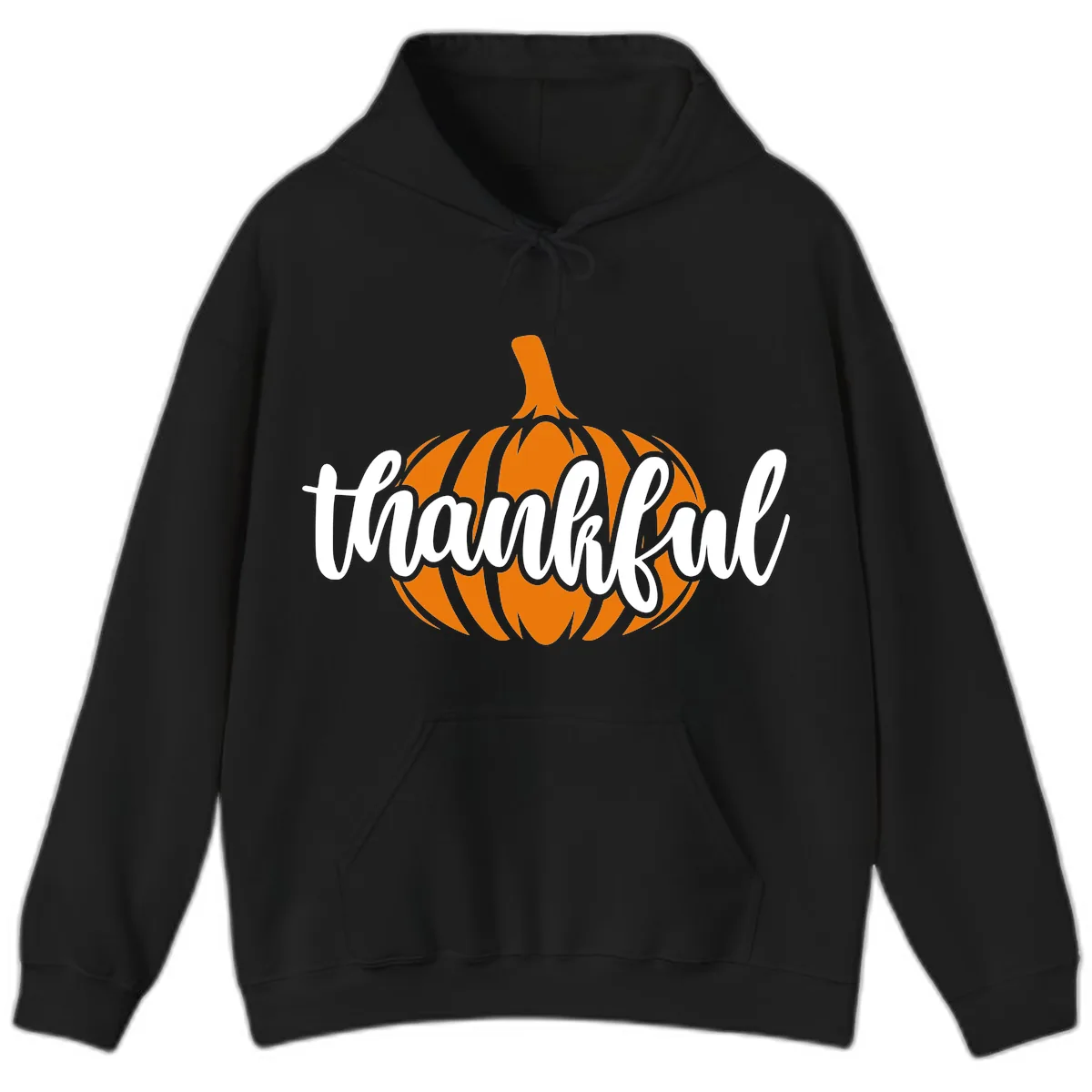 Pumpkin Patch Thankful Typography Hoodie in Black