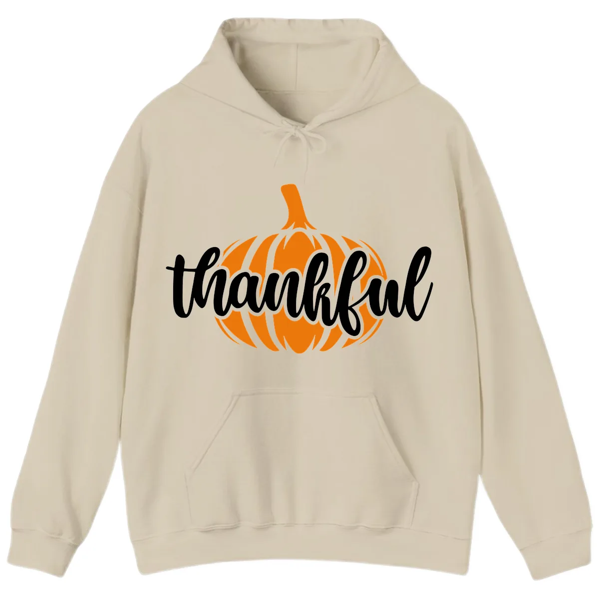 Pumpkin Patch Thankful Typography Hoodie in Sand