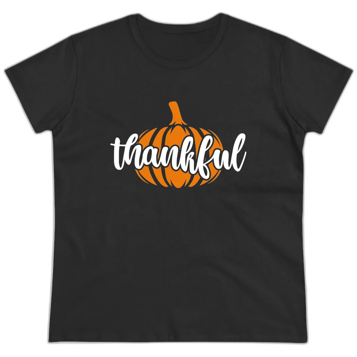 Pumpkin Patch Thankful Typography Ladies Tee in Black