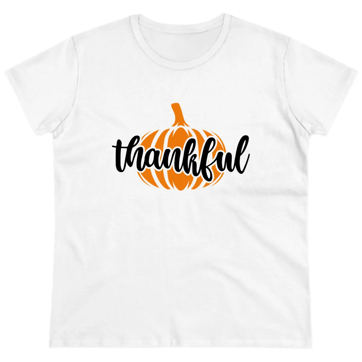 Pumpkin Patch Thankful Typography Ladies Tee in White