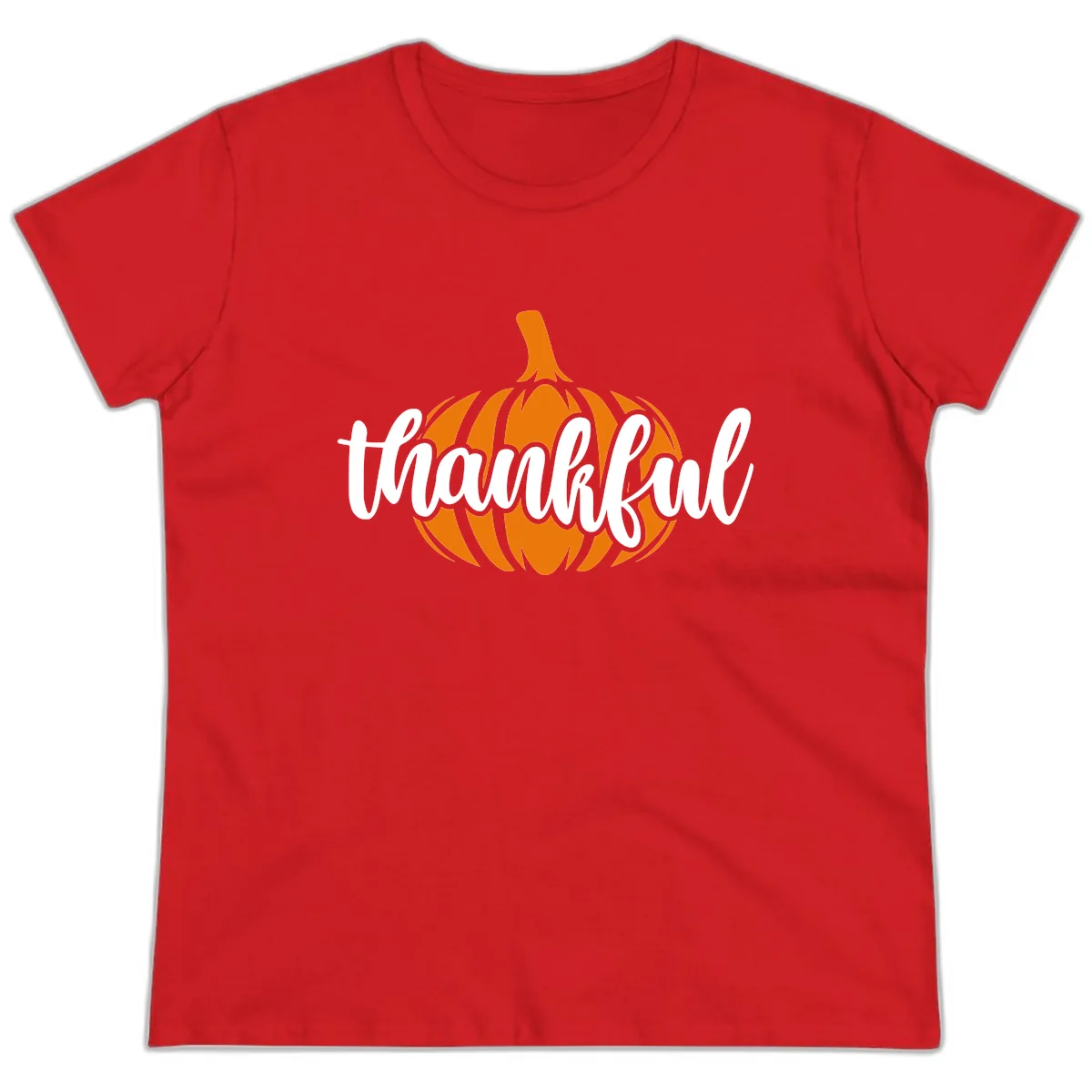 Pumpkin Patch Thankful Typography Ladies Tee in Red
