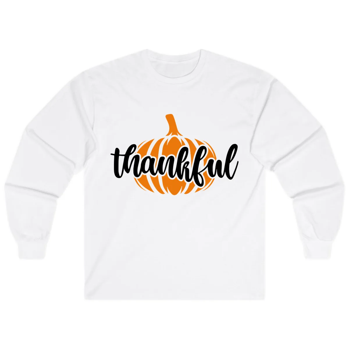 Pumpkin Patch Thankful Typography Long Sleeve in White
