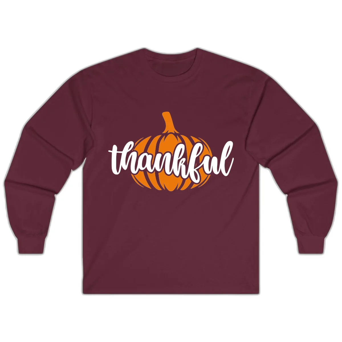 Pumpkin Patch Thankful Typography Long Sleeve in Maroon