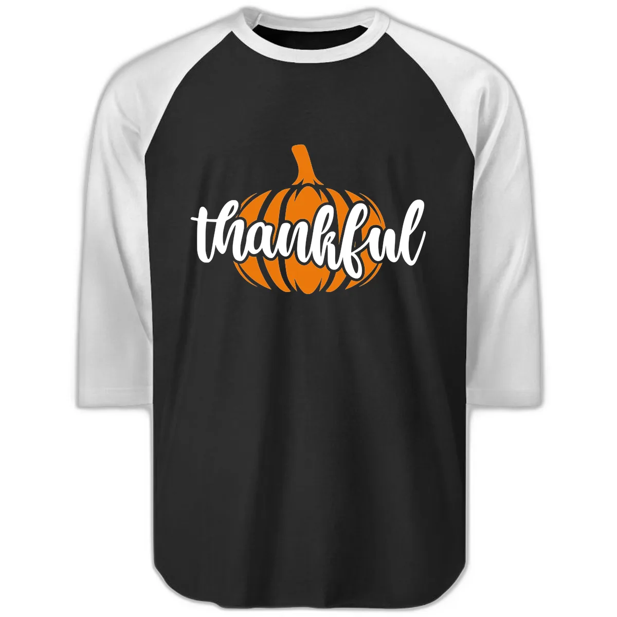 Pumpkin Patch Thankful Typography Raglan 3/4 in Black White