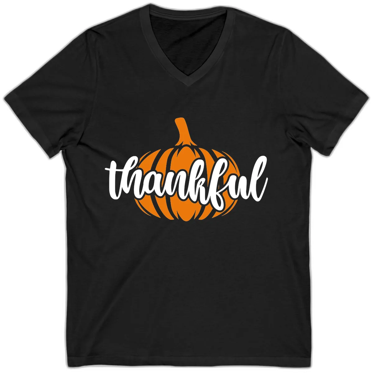 Pumpkin Patch Thankful Typography V-Neck in Black