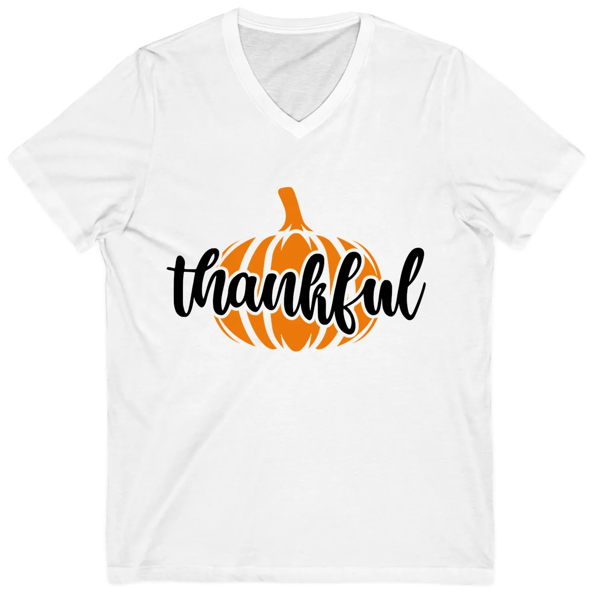 Pumpkin Patch Thankful Typography V-Neck in White