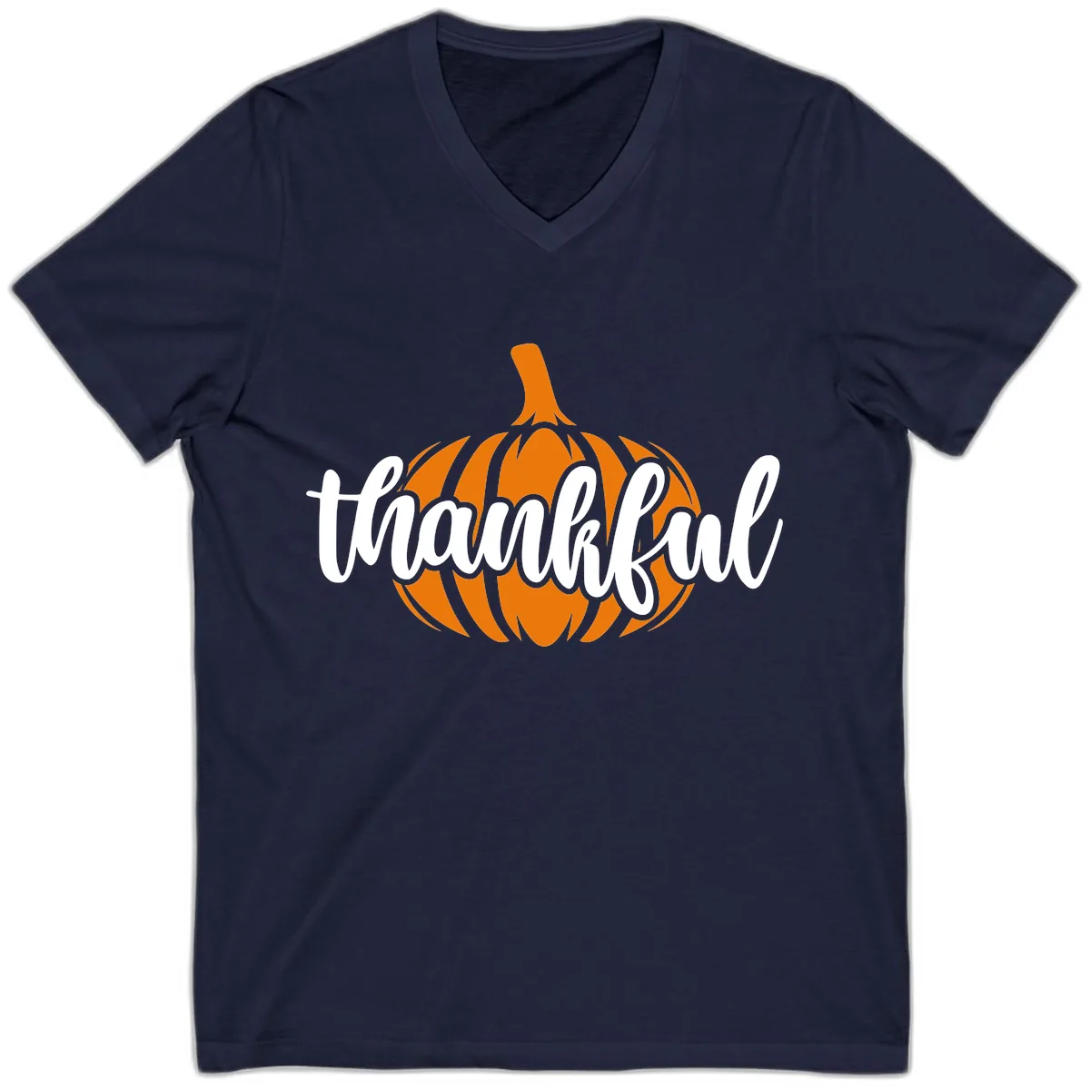 Pumpkin Patch Thankful Typography V-Neck in Navy