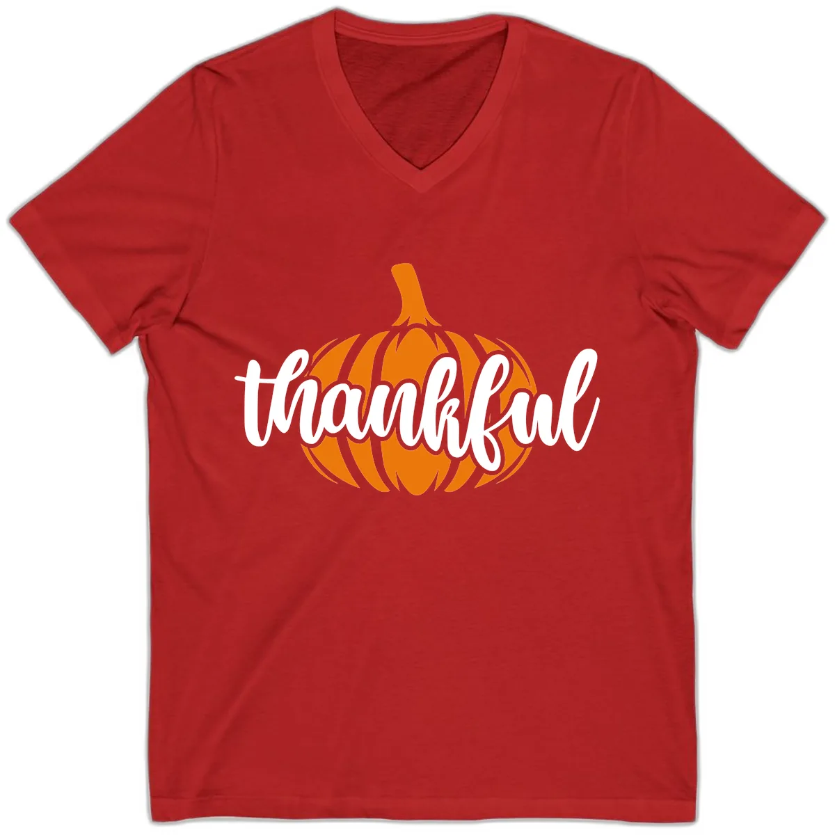 Pumpkin Patch Thankful Typography V-Neck in Red