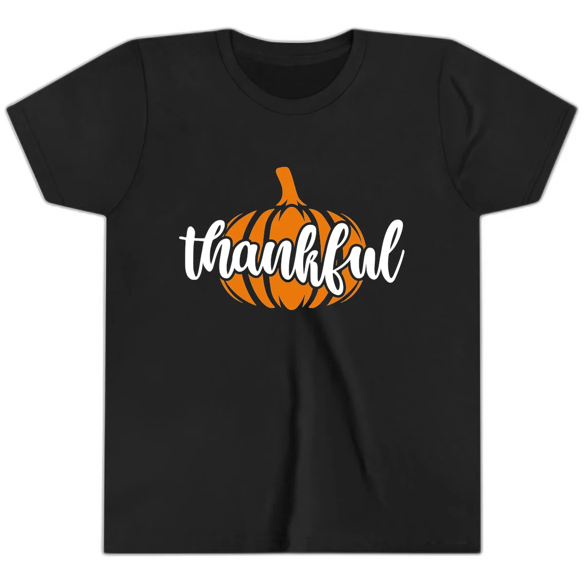 Pumpkin Patch Thankful Typography Youth T-Shirt in Black