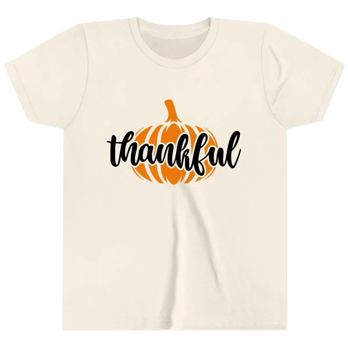 Pumpkin Patch Thankful Typography Youth T-Shirt in Natural