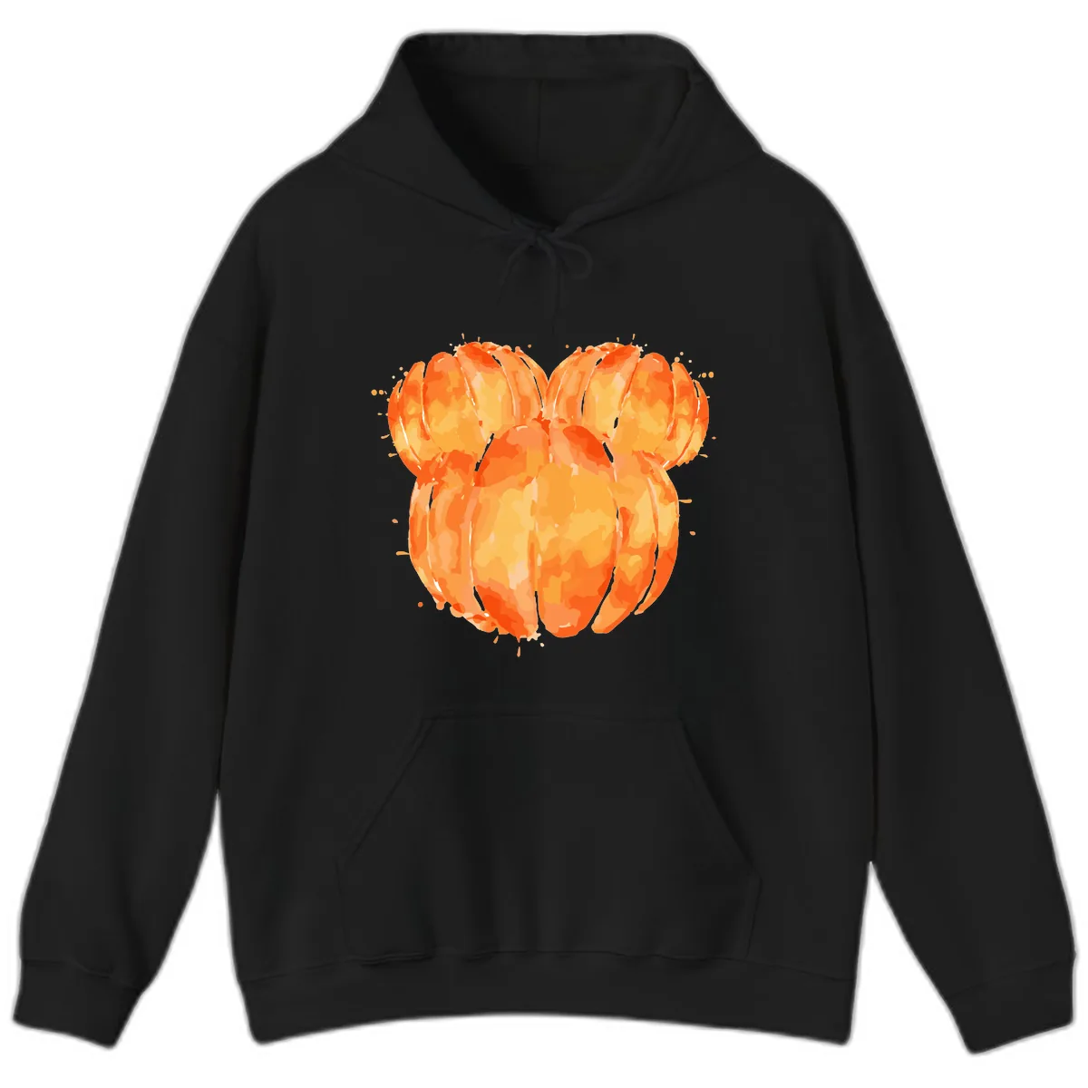 Mandarin Orange Heart Illustration Hoodie in Black