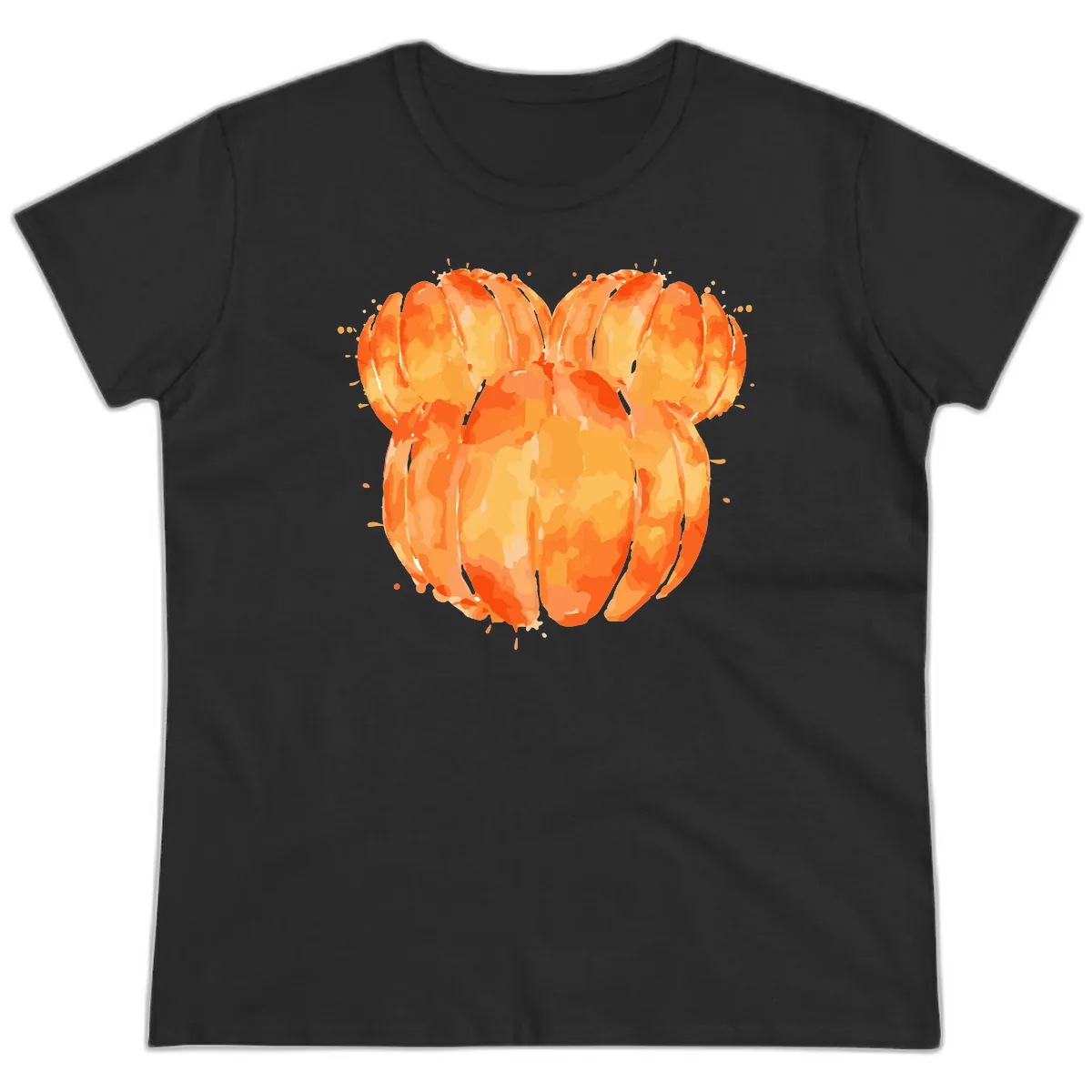 Mandarin Orange Heart Illustration Ladies Tee in Black