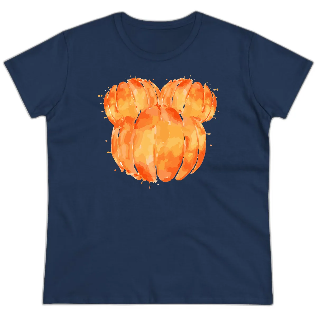 Mandarin Orange Heart Illustration Ladies Tee in Navy