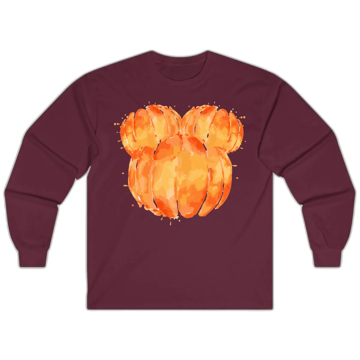 Mandarin Orange Heart Illustration Long Sleeve in Maroon