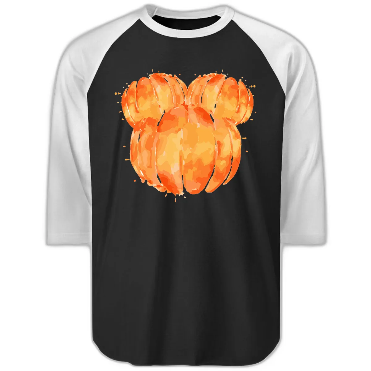 Mandarin Orange Heart Illustration Raglan 3/4 in Black White