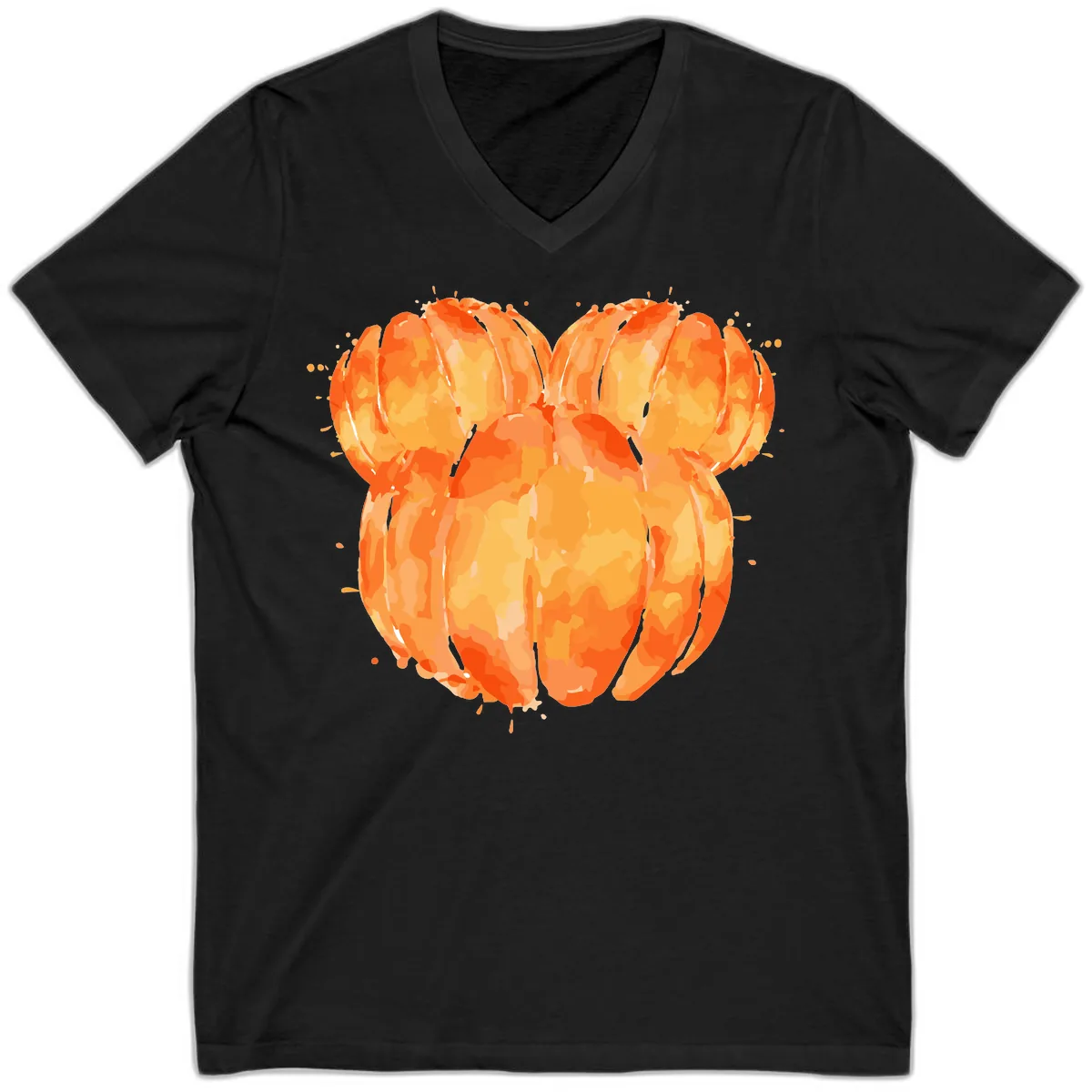 Mandarin Orange Heart Illustration V-Neck in Black