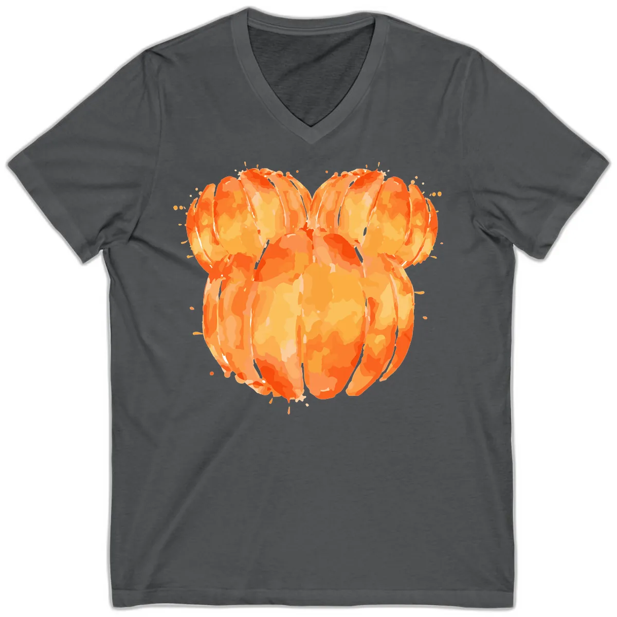 Mandarin Orange Heart Illustration V-Neck in Asphalt