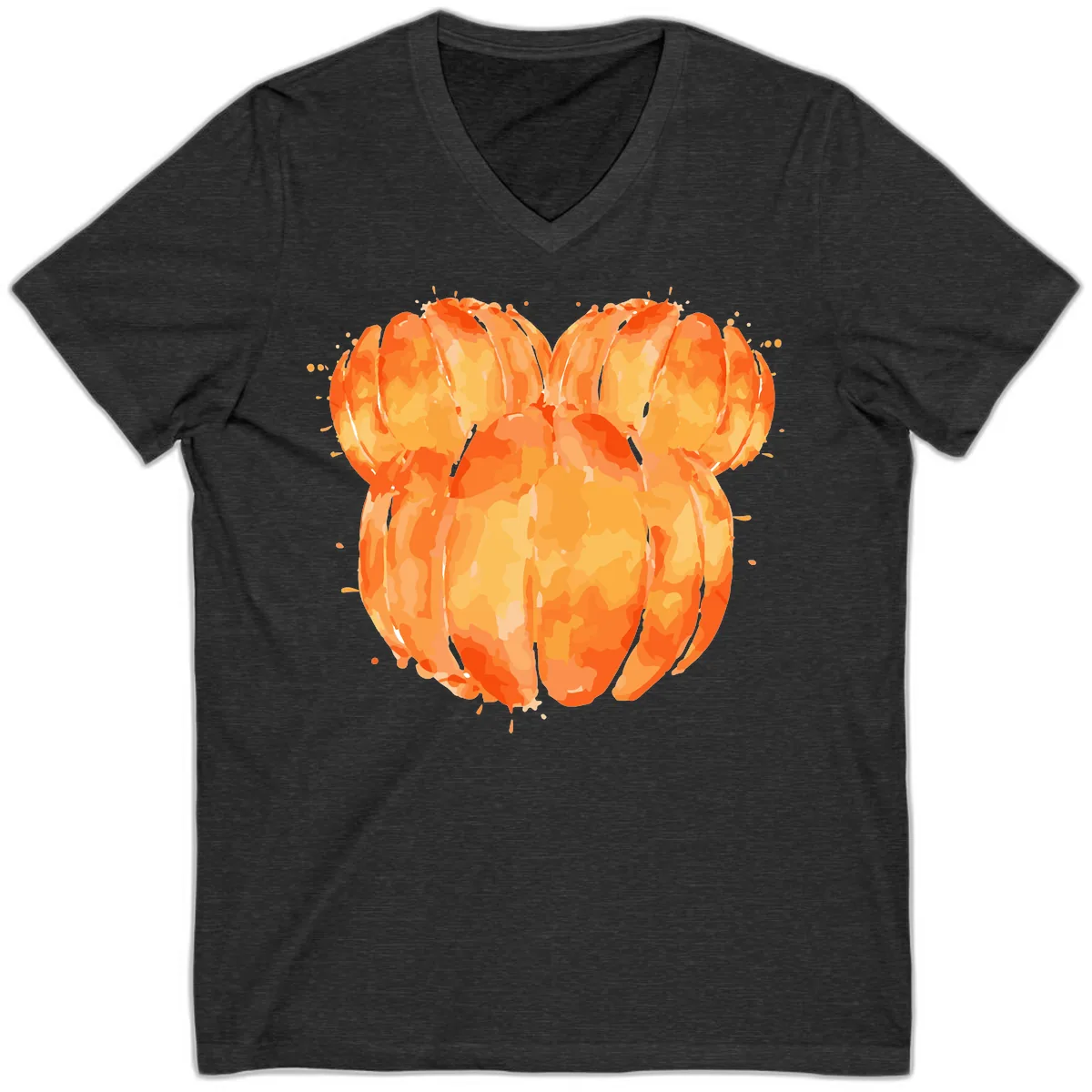 Mandarin Orange Heart Illustration V-Neck in Dark Grey Heather