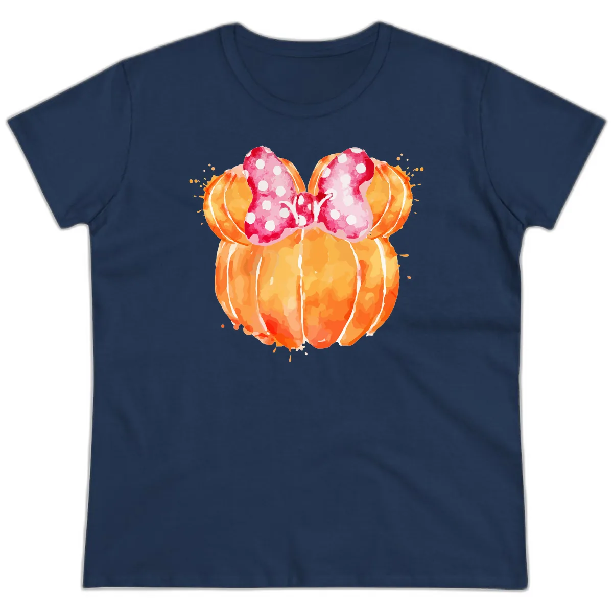 Pumpkin Minnie Mouse Ears Ladies Tee in Navy