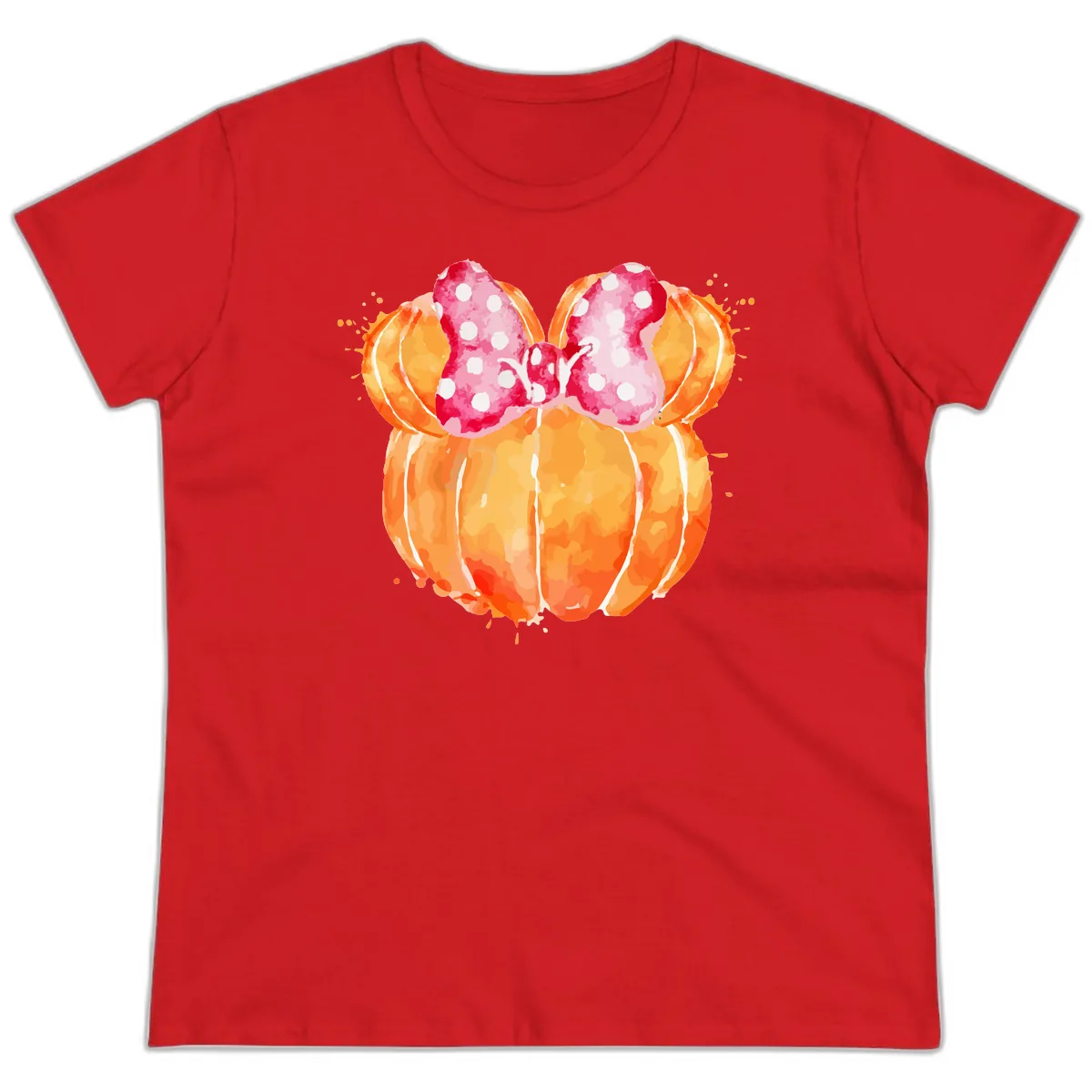 Pumpkin Minnie Mouse Ears Ladies Tee in Red