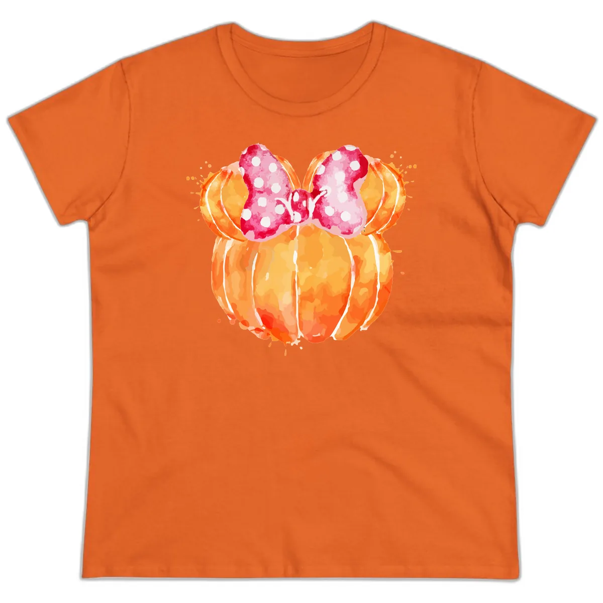 Pumpkin Minnie Mouse Ears Ladies Tee in Orange
