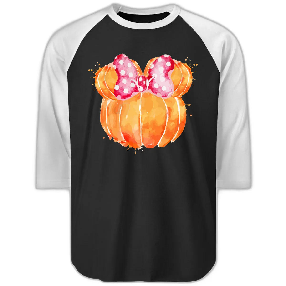 Pumpkin Minnie Mouse Ears Raglan 3/4 in Black White