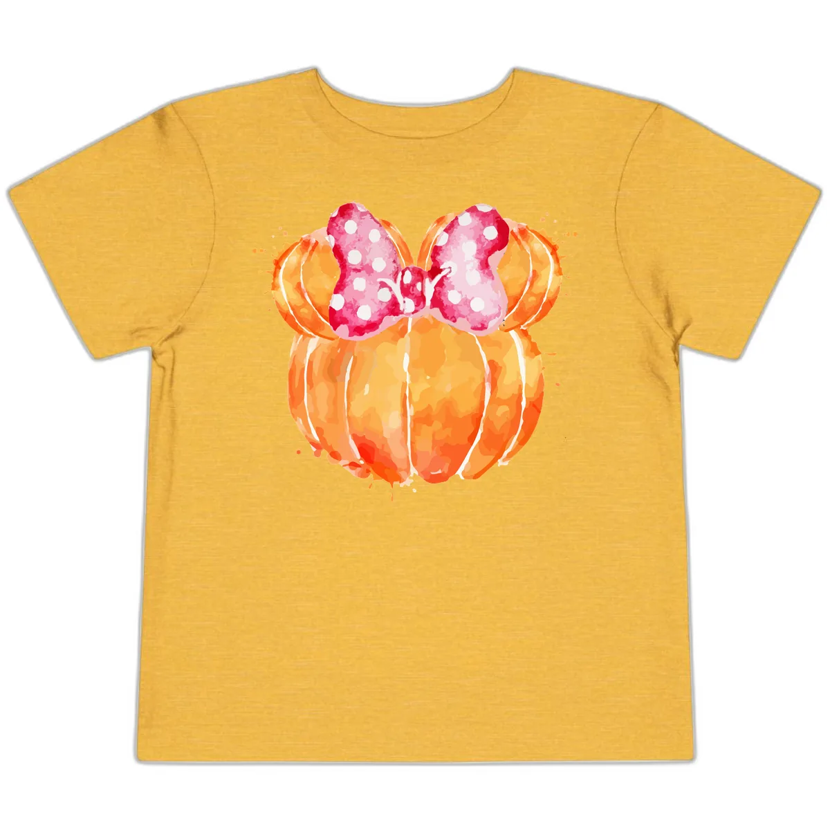 Pumpkin Minnie Mouse Ears Toddler T-Shirt in Heather Yellow Gold