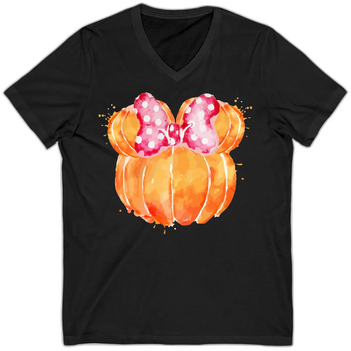 Pumpkin Minnie Mouse Ears V-Neck in Black