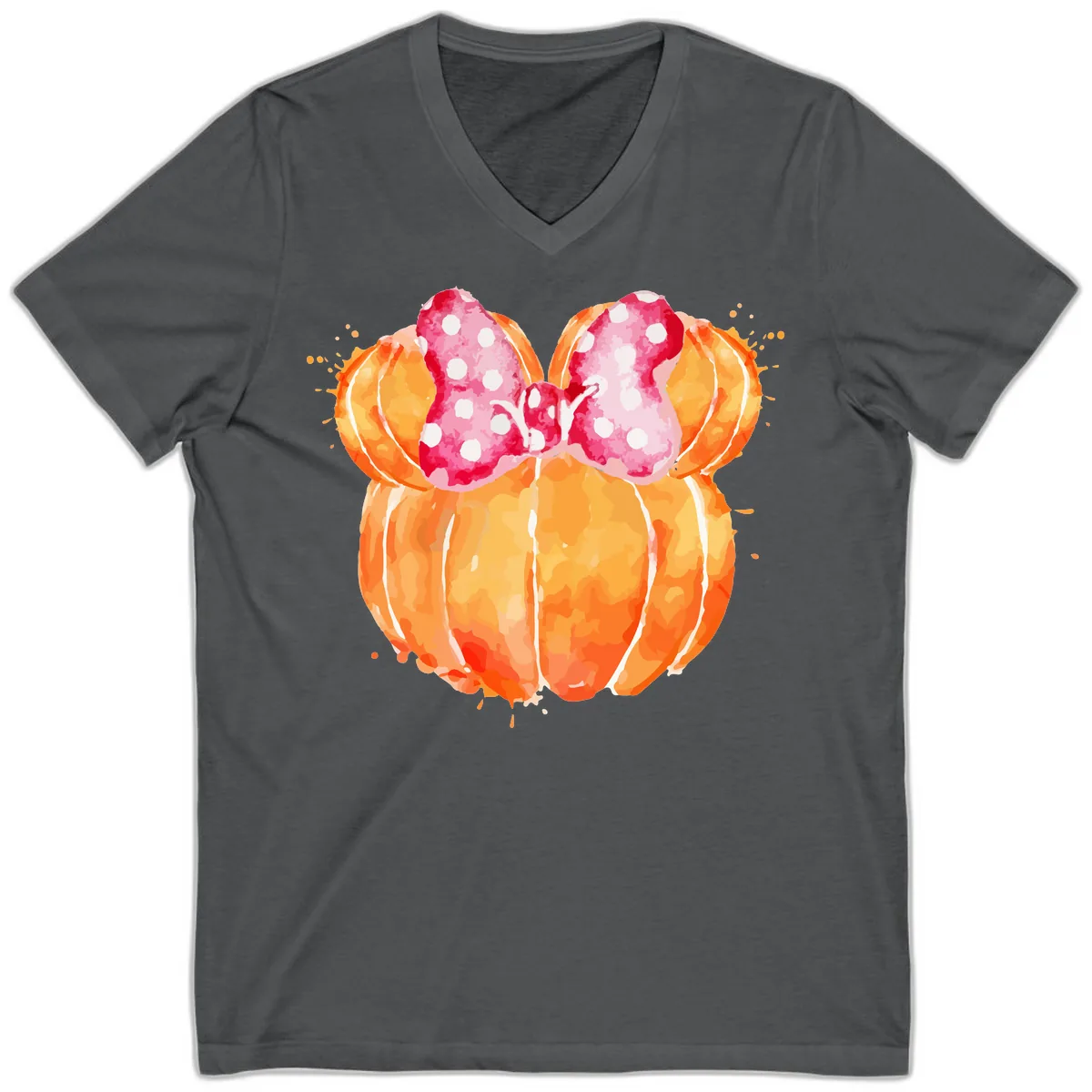 Pumpkin Minnie Mouse Ears V-Neck in Asphalt