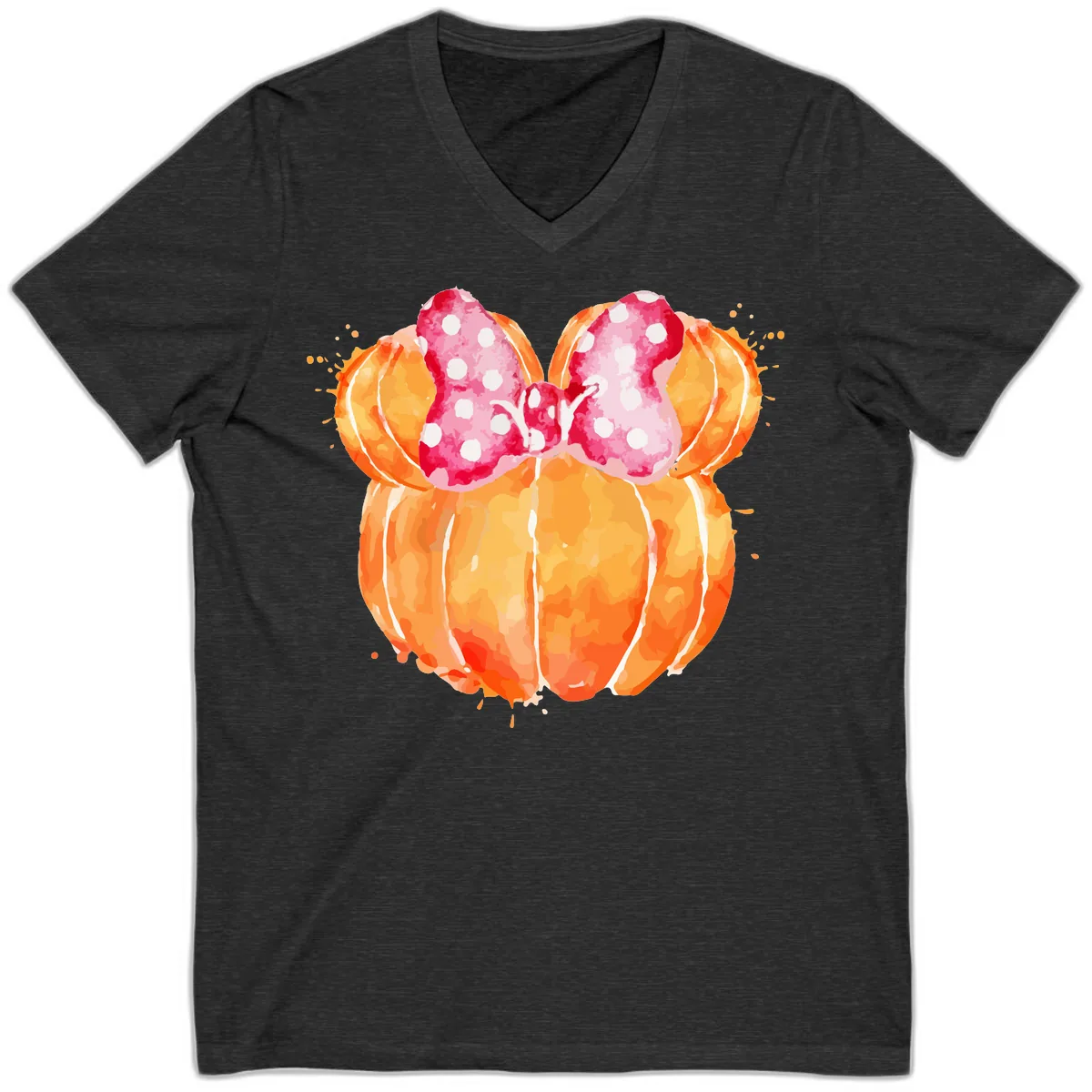 Pumpkin Minnie Mouse Ears V-Neck in Dark Grey Heather