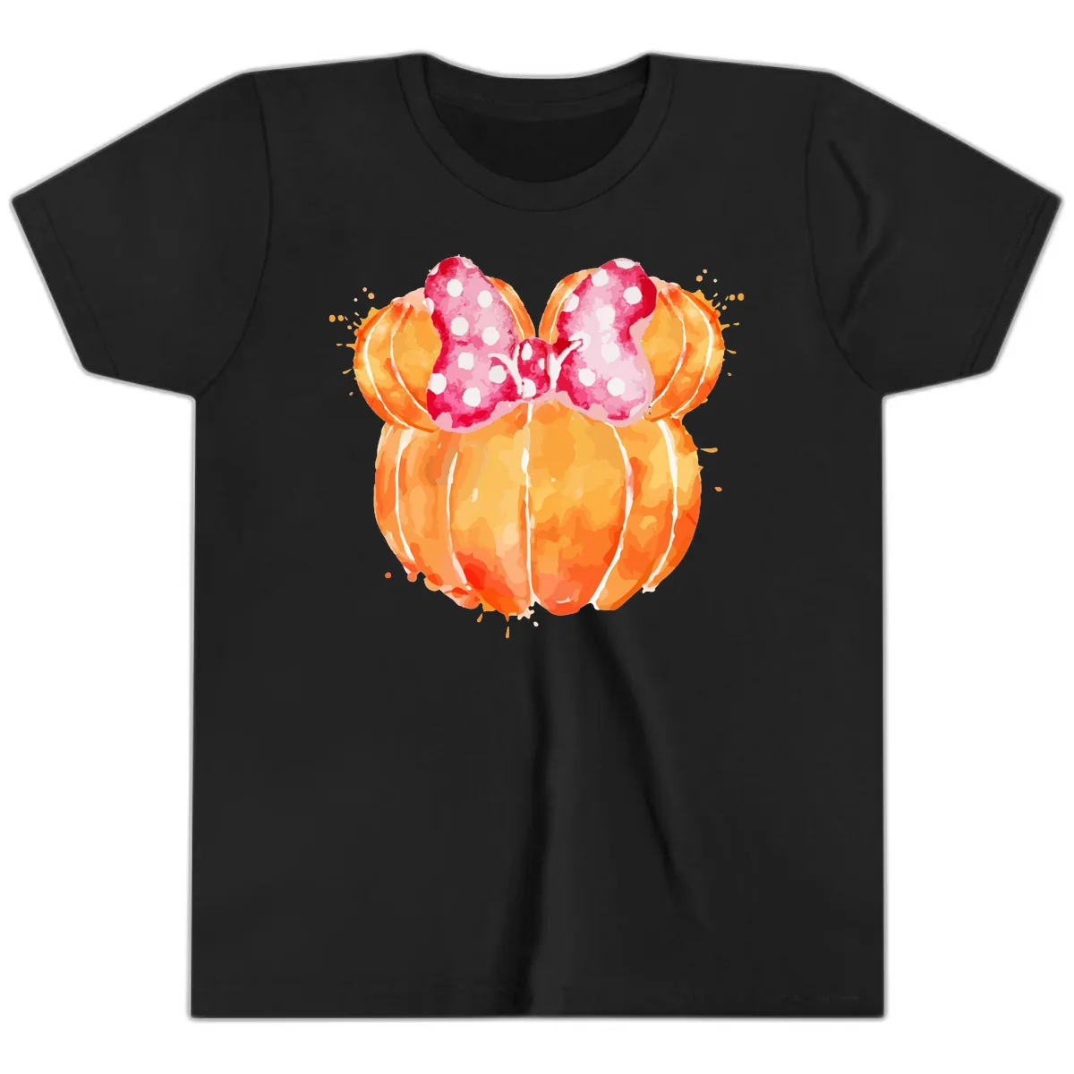 Pumpkin Minnie Mouse Ears Youth T-Shirt in Black
