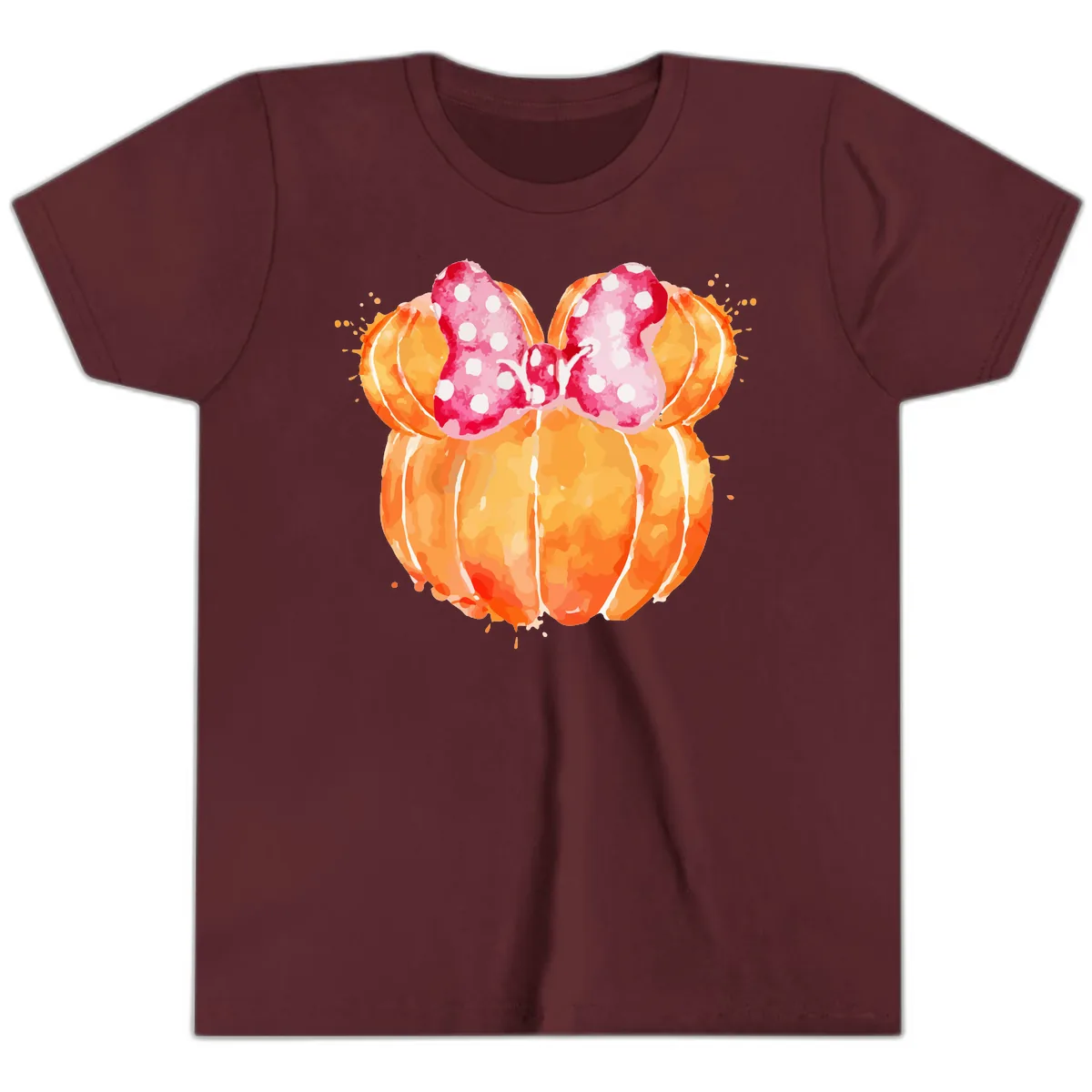 Pumpkin Minnie Mouse Ears Youth T-Shirt in Maroon