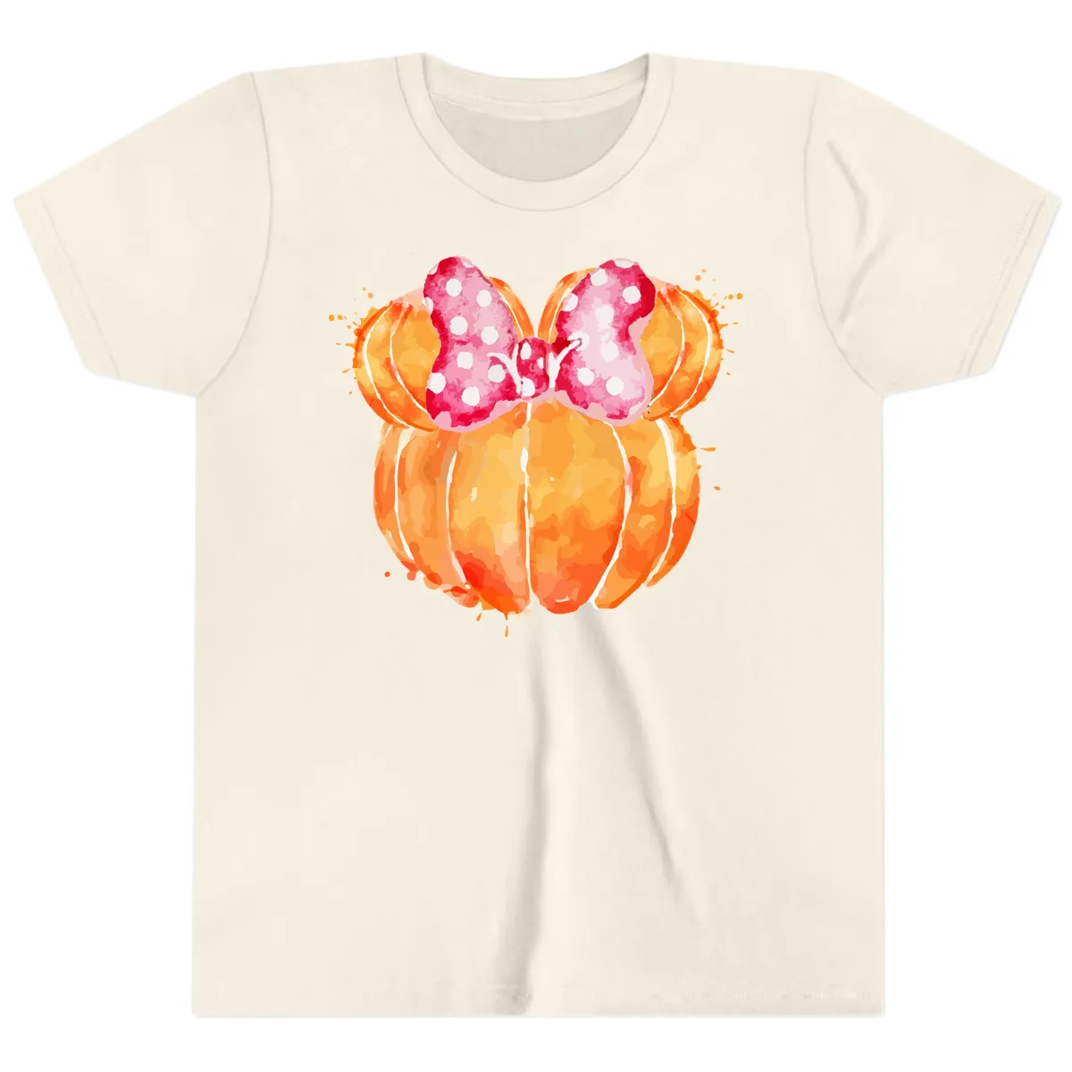 Pumpkin Minnie Mouse Ears Youth T-Shirt in Natural