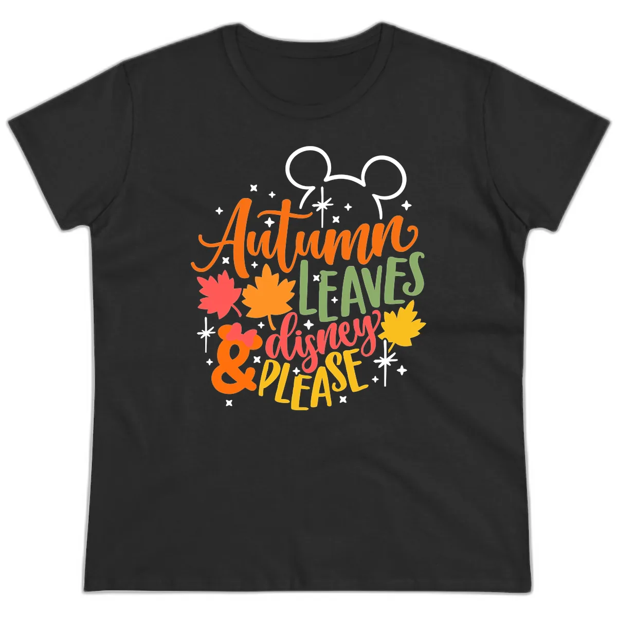 Autumn Leaves Disney Please Design Ladies Tee in Black