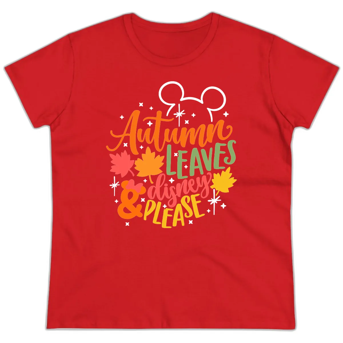 Autumn Leaves Disney Please Design Ladies Tee in Red