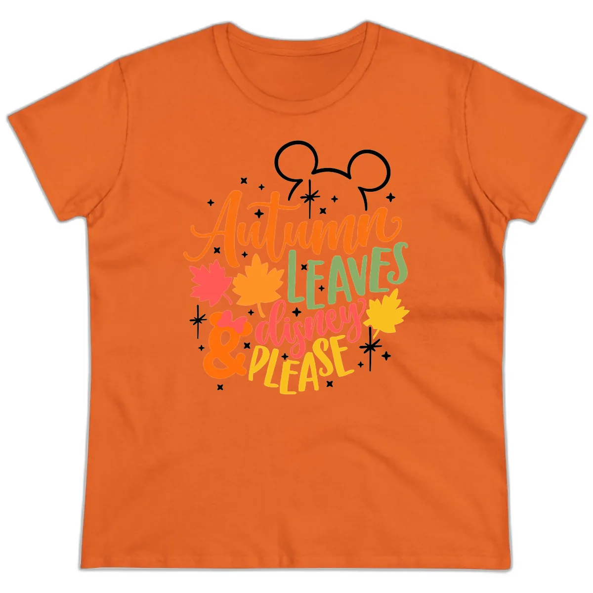 Autumn Leaves Disney Please Design Ladies Tee in Orange