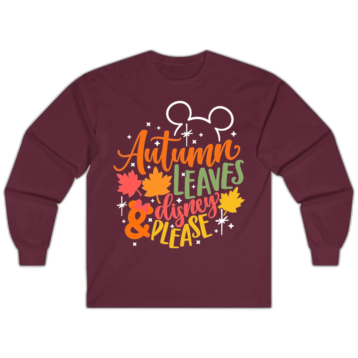 Autumn Leaves Disney Please Design Long Sleeve in Maroon