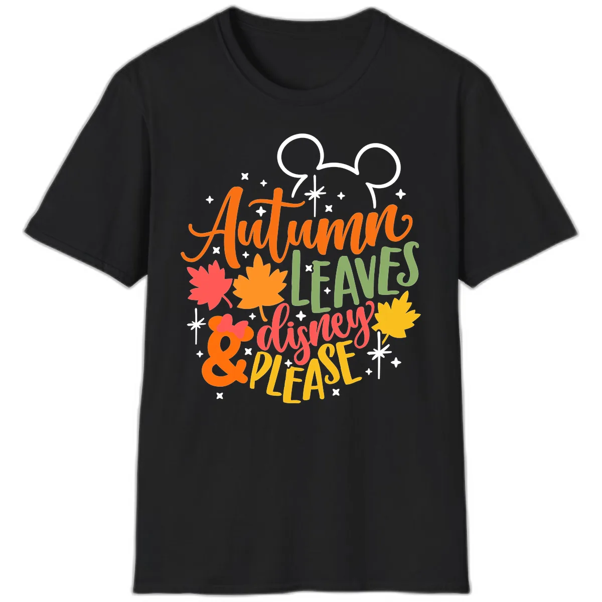 Autumn Leaves Disney Please Design T-Shirt in Black