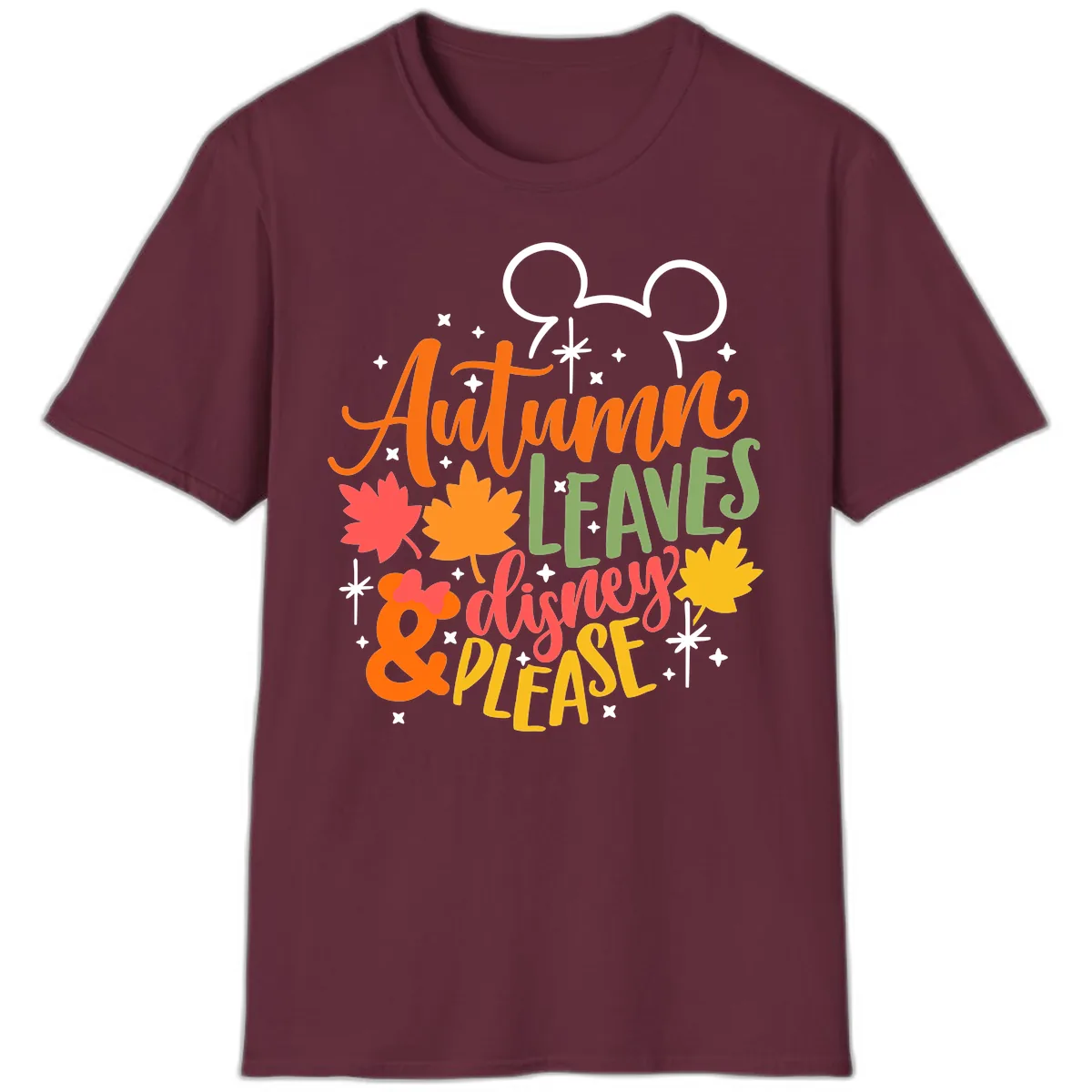 Autumn Leaves Disney Please Design T-Shirt in Maroon