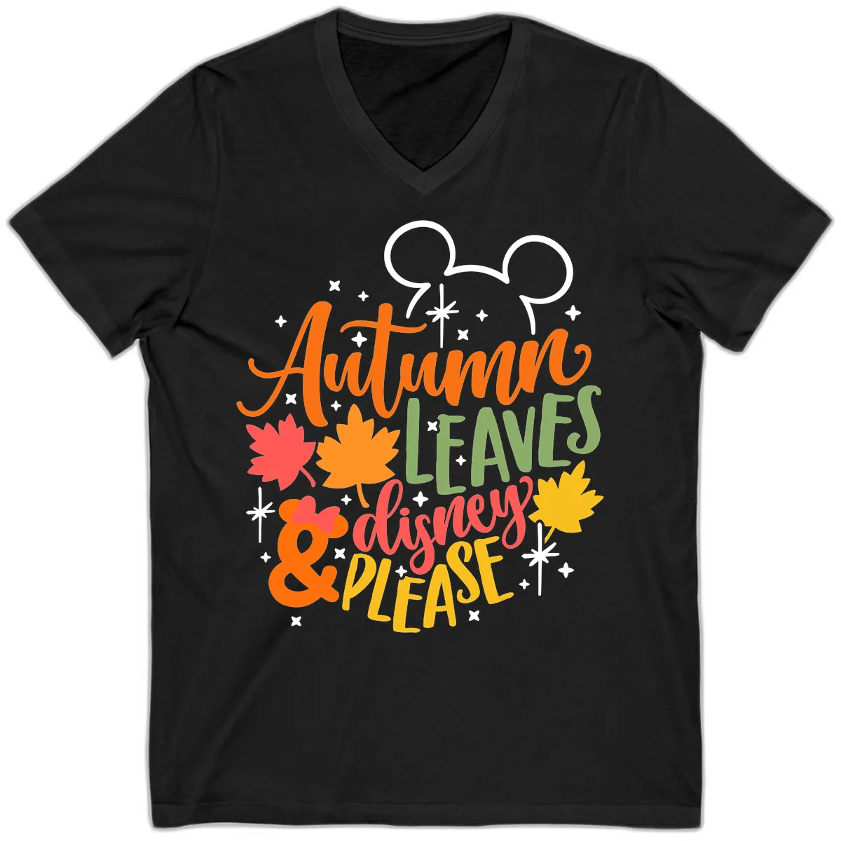 Autumn Leaves Disney Please Design V-Neck in Black