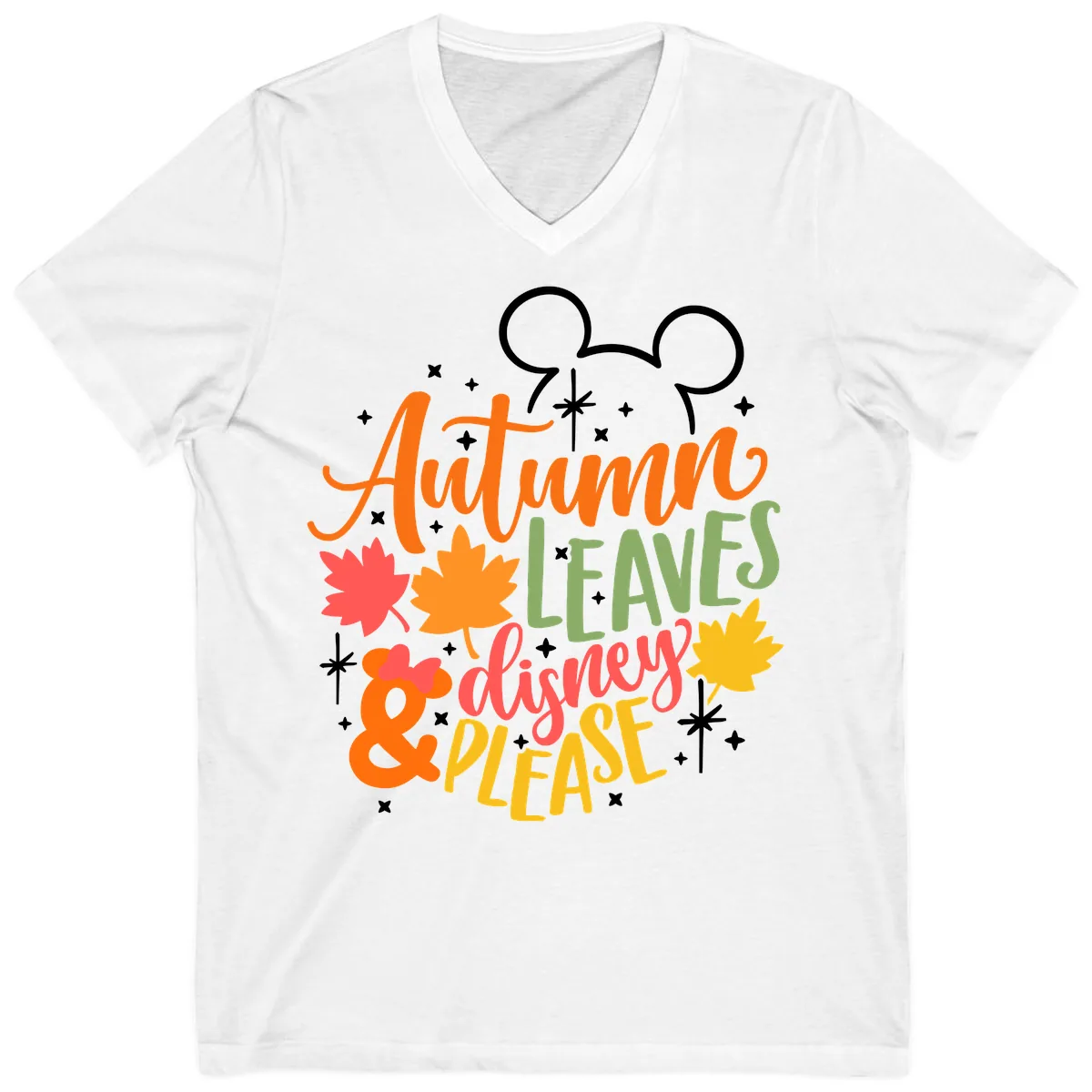 Autumn Leaves Disney Please Design V-Neck in White