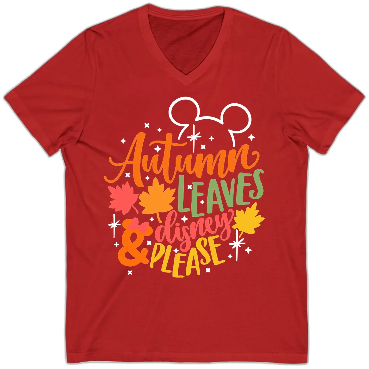 Autumn Leaves Disney Please Design V-Neck in Red
