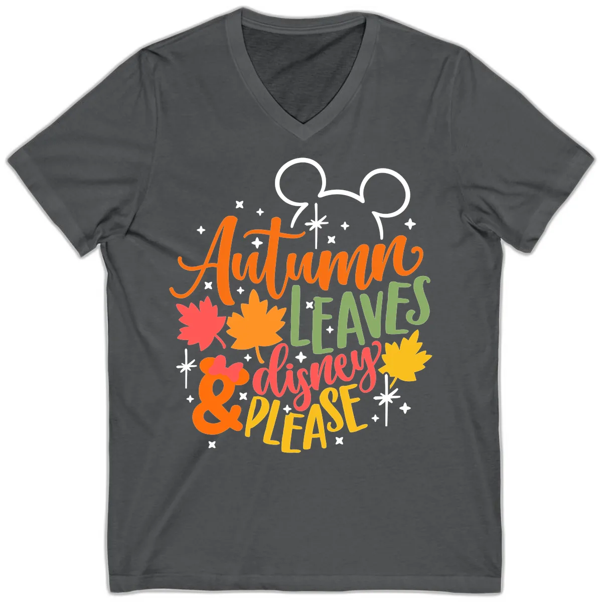 Autumn Leaves Disney Please Design V-Neck in Asphalt