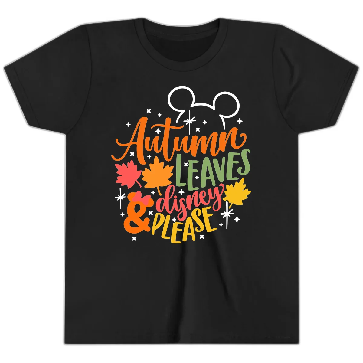 Autumn Leaves Disney Please Design Youth T-Shirt in Black