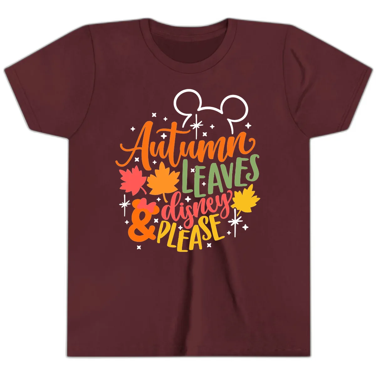 Autumn Leaves Disney Please Design Youth T-Shirt in Maroon