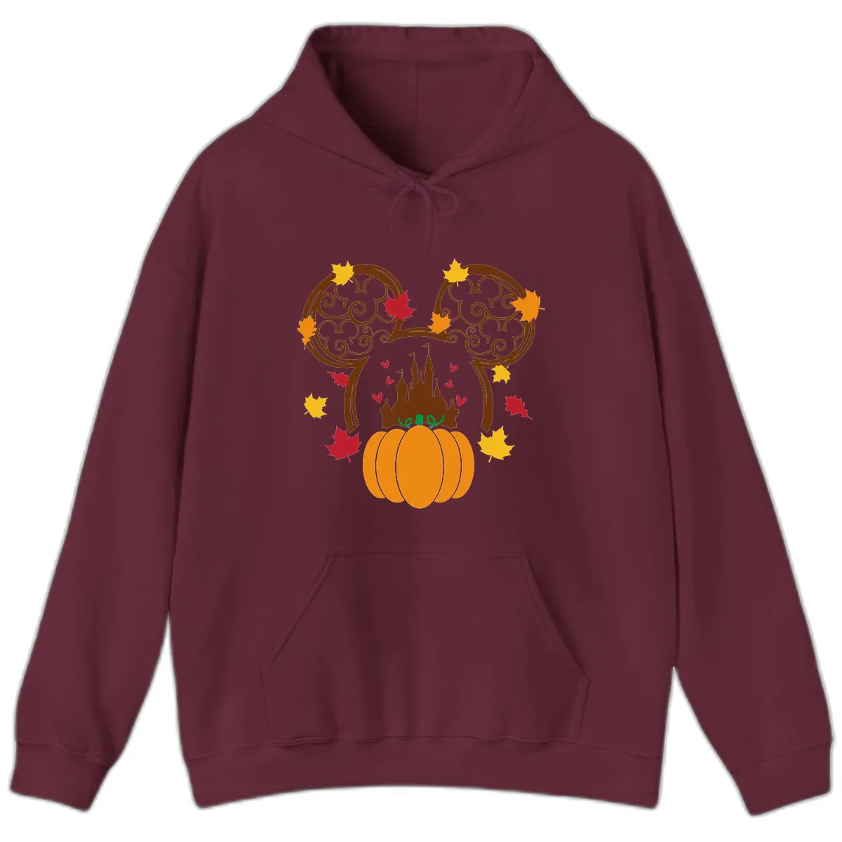 Mickey Pumpkin Castle Fall Design Hoodie in Maroon